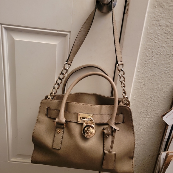 Michael Kors Hamilton  East West Satchel Leather Shoudler Bag Brown Luggage - Picture 10 of 16